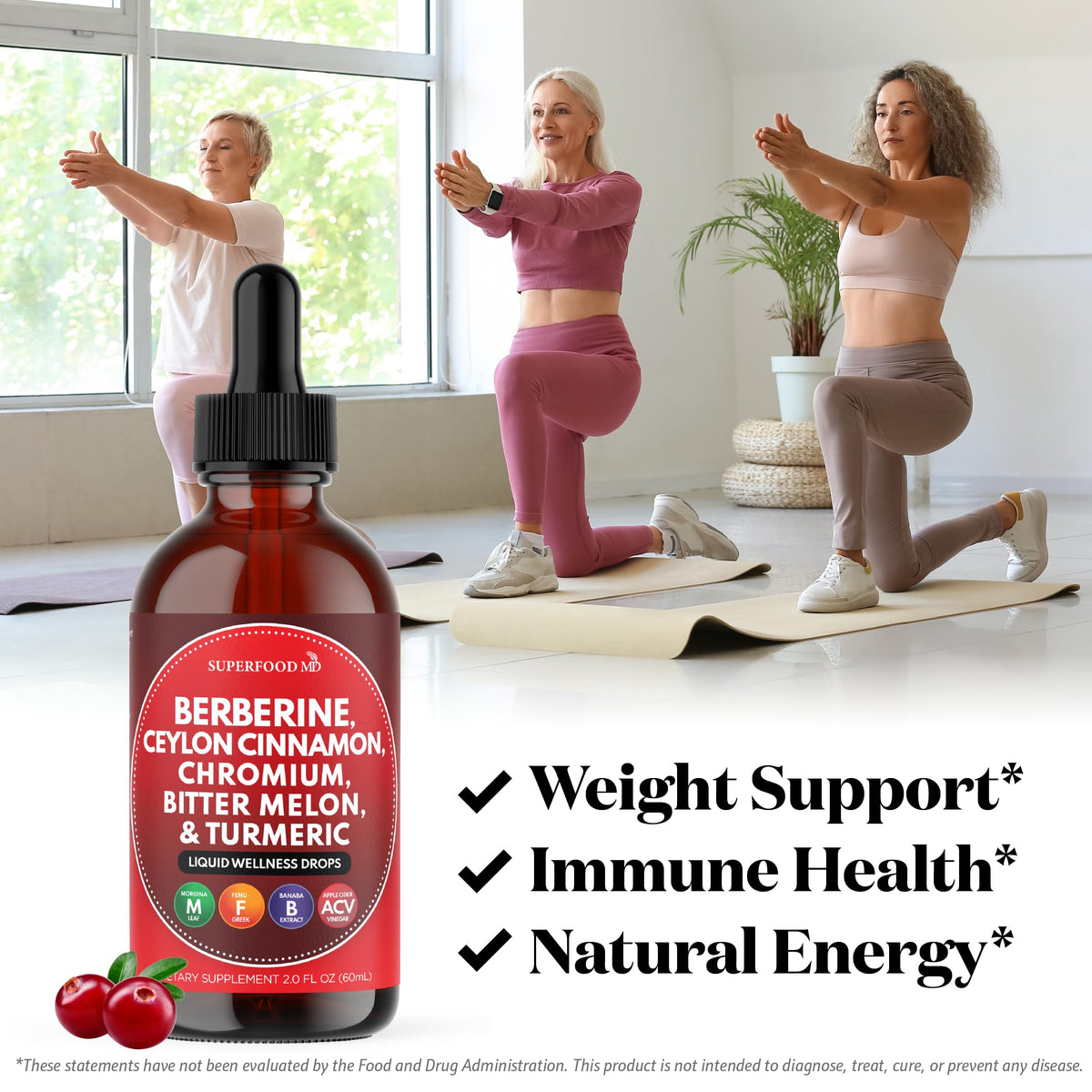 Berberine with Ceylon Cinnamon Supplement Liquid Drops + Bitter Melon Extract, Glucomannan, Gymnema, Chromium, Turmeric, Organic Panax Ginseng, Moringa 4oz