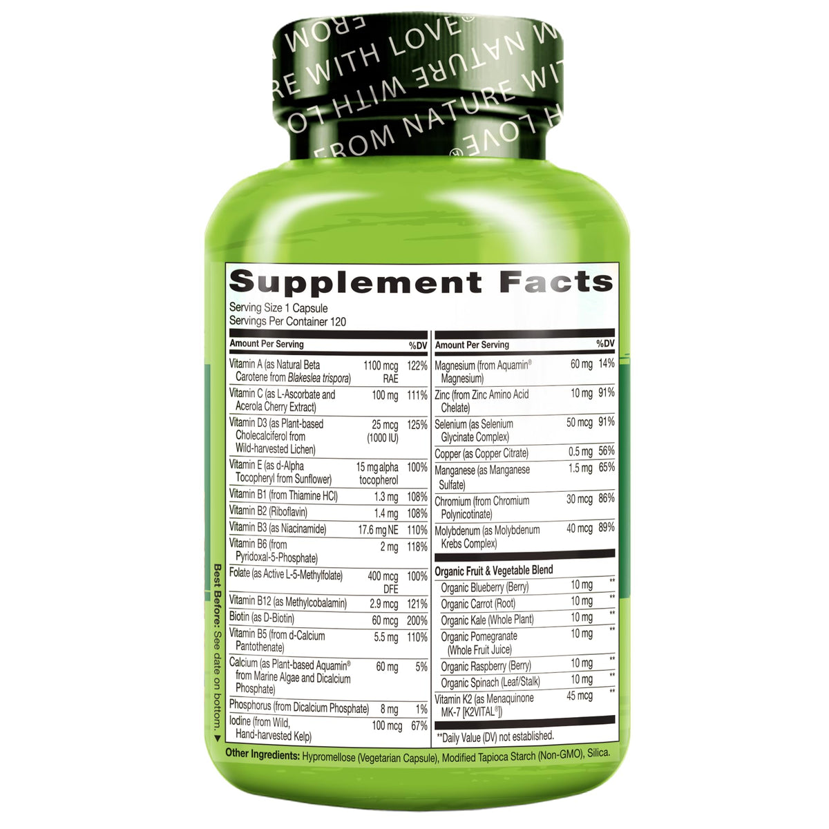 NATURELO Mens Multivitamins for Men 50+ - One Daily Multivitamin for Men with Vitamins, Minerals & Organic Whole Foods, Boost Energy & Health, Non-GMO, 60 Vegetarian Capsules