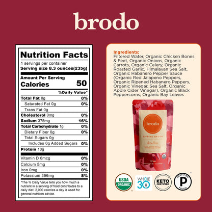 Brodo Ready to Drink Organic Chicken Collagen Rich Bone Broth (6 X 8 oz) | Organic Bone Broth with Collagen, Protein Soup & Sipping Broth for Healthy Meal Prep, Soups and Bone Broth Packets
