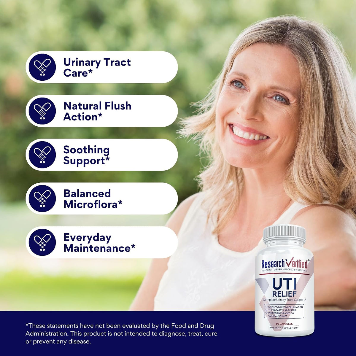 Research Verified UTI Relief - Urinary Tract Support Supplement - 100% Natural, Vegan with Lingonberry, Cranberry & D-Mannose - 6 Bottle (6 Month Supply)