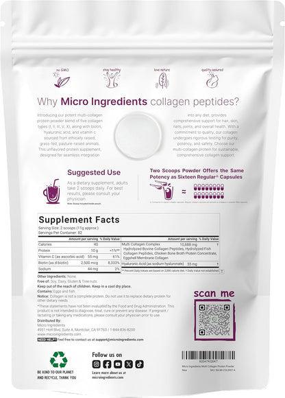 Micro Ingredients Multi Collagen Protein Powder 2 Pounds & Instant Colostrum Powder Bundle 2 Pack | Grass-Fed Collagen Peptides | Premium Bovine Mother’s First Milk