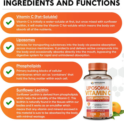 Wholesome Wellness Probiotics for Women 100 Billion CFUs with Prebiotics, Digestive Enzymes + Liposomal Vitamin C Capsules High Absorption, Ascorbic Acid Supplement Bundle