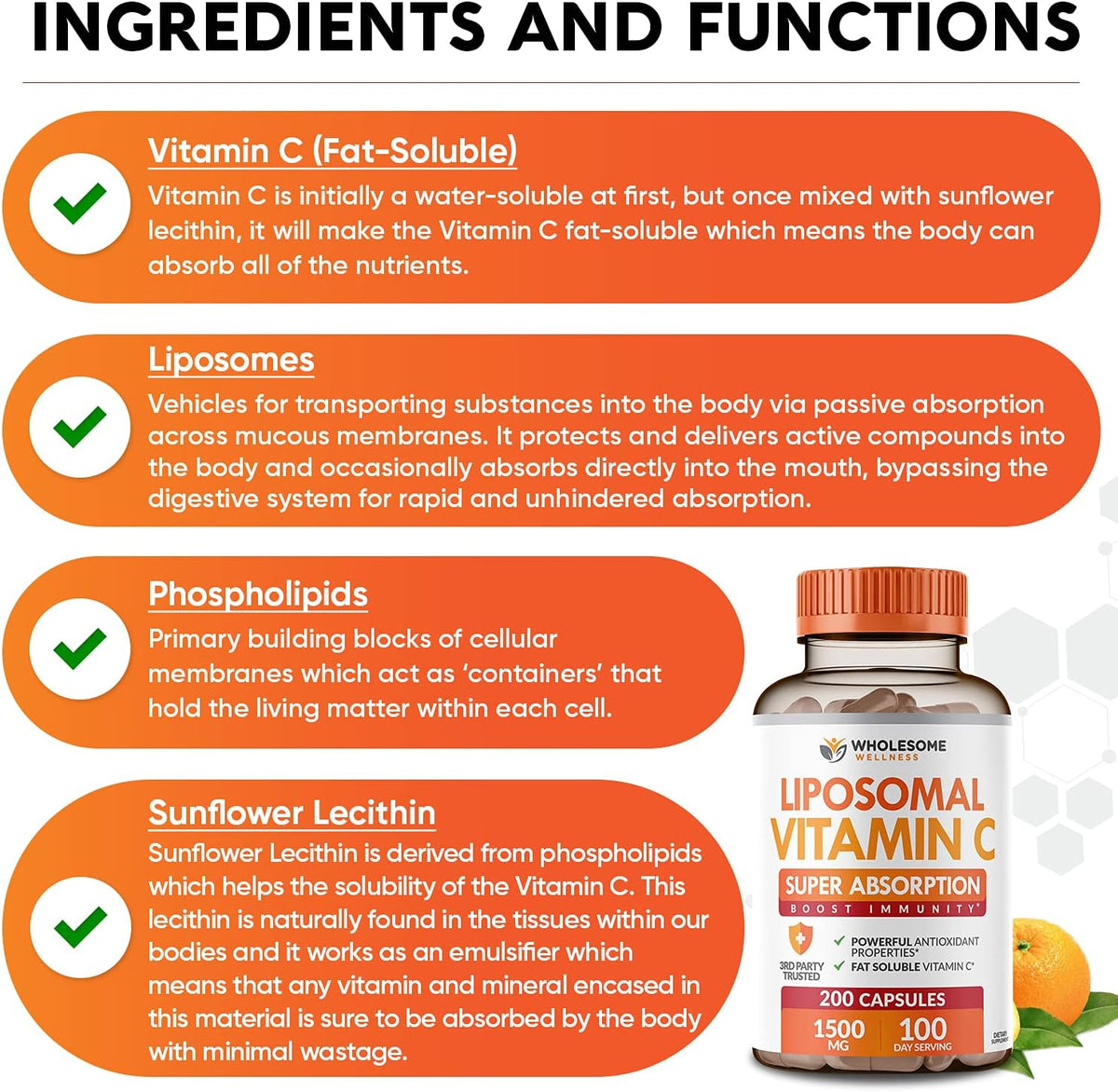 Wholesome Wellness Liposomal Vitamin C Capsules (200 Pills 1500mg Buffered) High Absorption VIT C + Whole Food Multivitamin for Women - Natural Multi Vitamins, Minerals, Organic Extracts Bundle