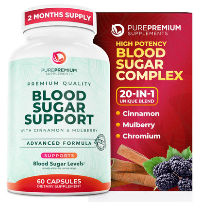 PurePremium Normal Blood Sugar Support Supplement - 20 Active Ingredients Complex to Support Blood Sugar Levels Already in The Normal Range - with Cinnamon