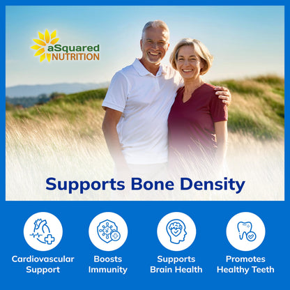 aSquared Nutrition Vitamin D3 with K2 Supplement-180 Chewable Tablets, Max Strength D-3 Cholecalciferol & K-2 MK7 to Support Healthy Bones, Teeth, Heart -Antioxidant D3