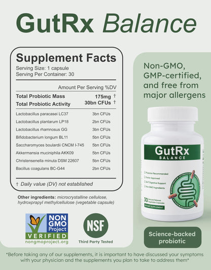 GutRx Balance – Probiotics for Women & Men with Akkermansia Probiotic & Christensenella, Alternative for Gut Health with Lactobacillus Plantarum,