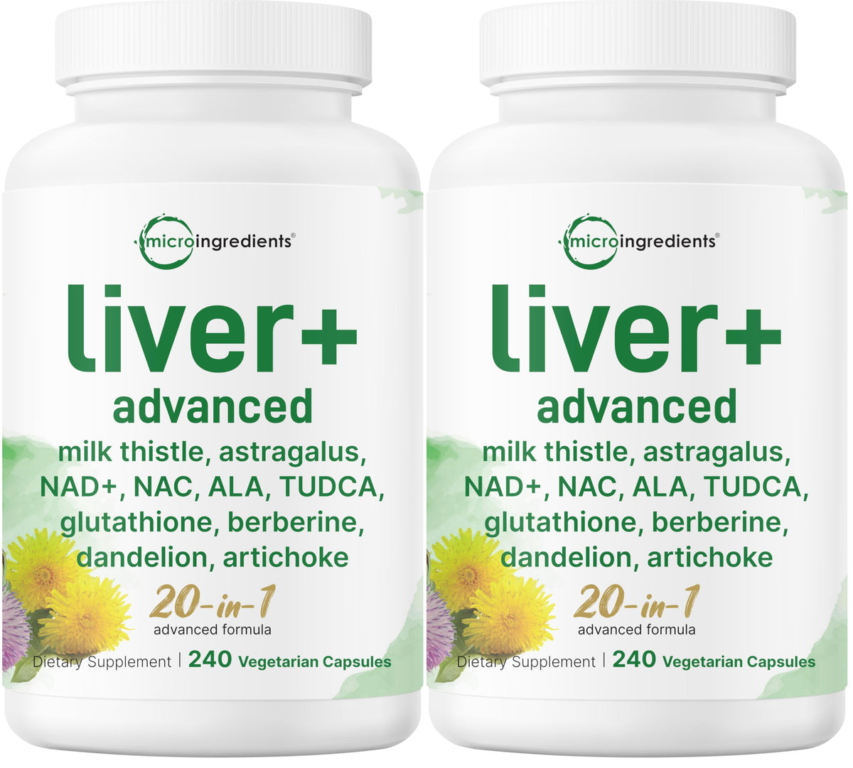 Liver Advanced+, 240 Veggie Capsules | 20-in-1 Complex with Milk Thistle, Dandelion, NAD, NAC, ALA, TUDCA, Glutathione, Artichoke, Turmeric, & Astragalus | Non-GMO, Gluten Free