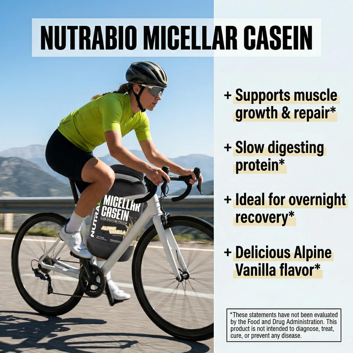 NutraBio Casein Protein Powder, Micellar Casien Powder, 25g Slow Digesting Protein, Helps Keep You Full, Overnight Muscle Recovery & Growth, BCAA & EAA, Gluten Free, Soy Free, 2lb Strawberry Ice Cream
