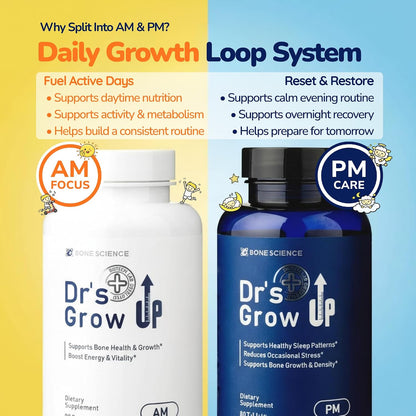 BONE SCIENCE Dr's Grow UP AM & PM Bone Support for Kids & Teens, D3 K2 MK-7