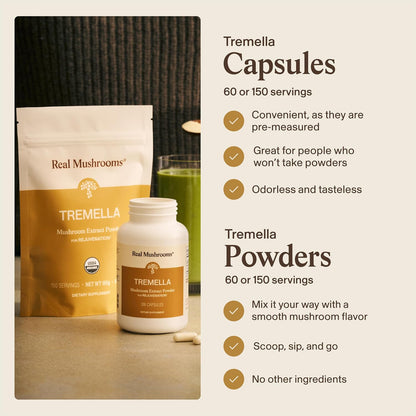 Real Mushrooms Tremella Mushroom Powder – Organic Tremella Extract from Fruiting Body – for Daily Wellness Routine – Vegan, Non-GMO, No Fillers – 60 Servings Mushroom Blend Supplements