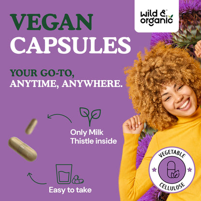 Wild & Organic Milk Thistle Capsules 1000mg - Liver Detox Supplements - Silymarin Milk Thistle Powder for Liver Cleanse - 90 Vegan Capsules - 45-Days Supply - No Fillers, Non-GMO