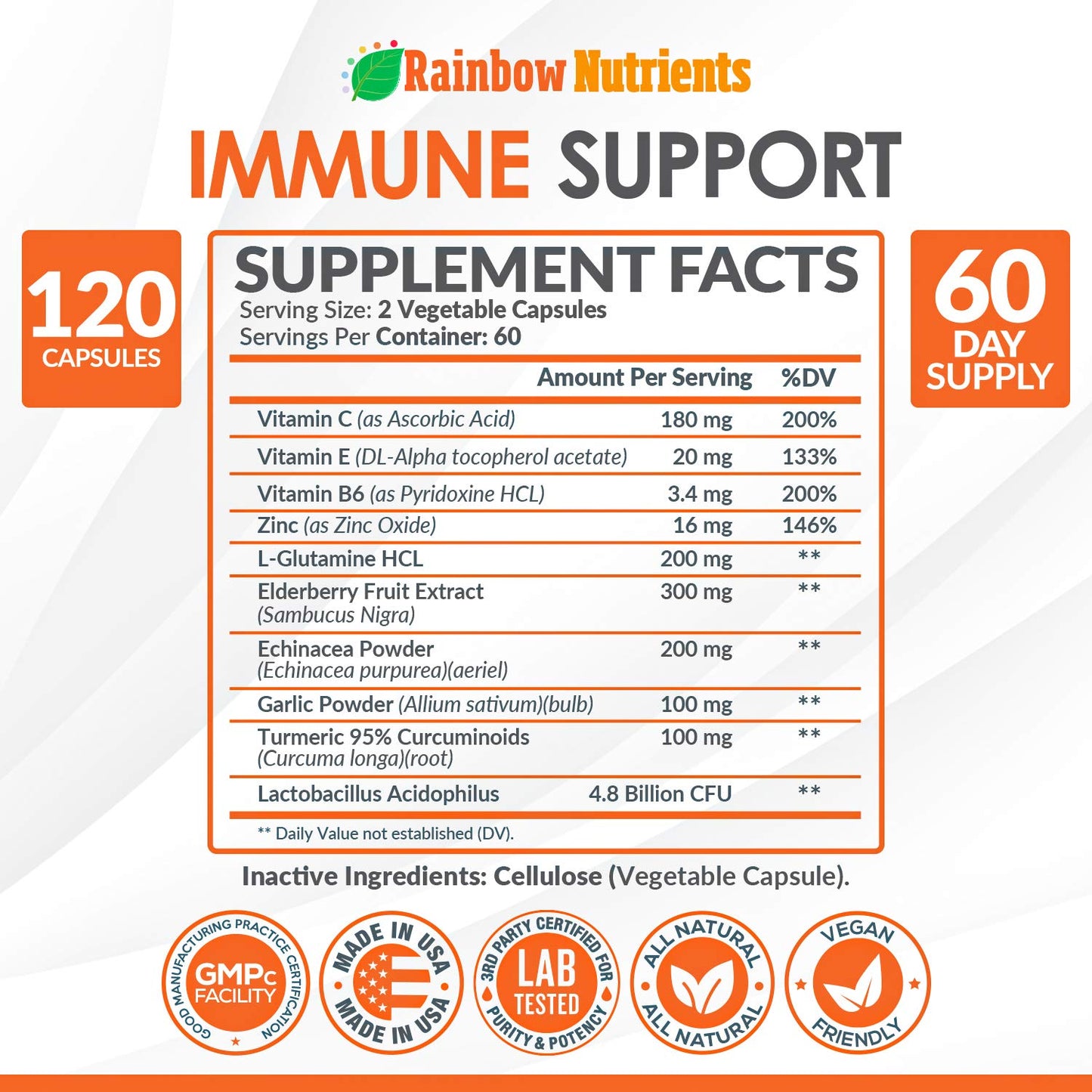 10 in 1 Immune Support Supplement (No Fillers) | Vitamin C, Zinc, Elderberry, Echinacea, Turmeric, Probiotics |Immunity Booster for Multi-System Immune Defense,