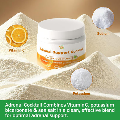 Adrenal Support Cocktail Powder, Adrenal Boost Drink Mix 8.5 oz | Whole Food Vitamin C + Potassium Bicarbonate & Sea Salt - Mix in 8-16 oz Water, Coconut Water or Beverage