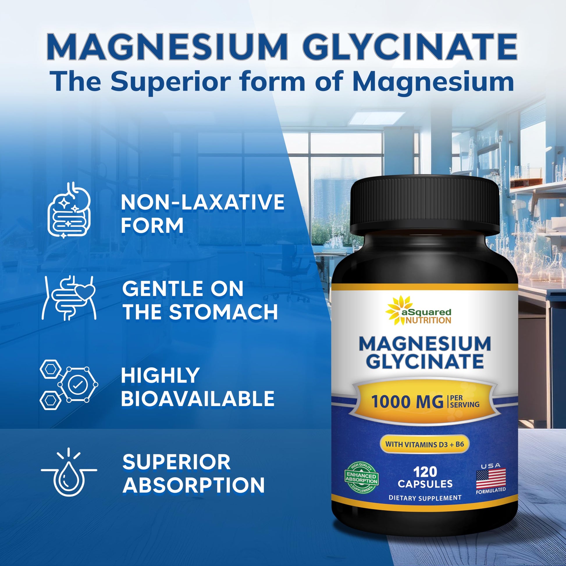 Magnesium Glycinate 1000mg with Vitamin D3 & B6-500mg per Capsule - Pure Elemental Mag Supplement Complex for Sleep, Muscle, Bone Health - Replace Gummies, Tablets & Powder - 120 Capsules aSquared NutritionBuy Supplements Australia