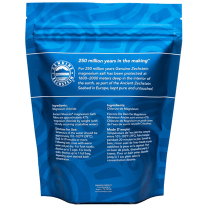 Ancient Minerals Magnesium Bath Flakes, Epsom Salt Alternative, 8lb | Pure Zechstein magnesium chloride flakes for soaking & whole-body replenishment. 8 lb resealable bag.