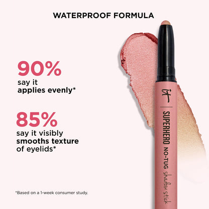 IT Cosmetics Superhero No-Tug Waterproof Eyeshadow Stick, Glimmering Rose (Rose Gold Pearl) - Longwear, Blendable Cream Eyeshadow with Built-In Primer - Suitable for Sensitive Eyes - 0.05 oz