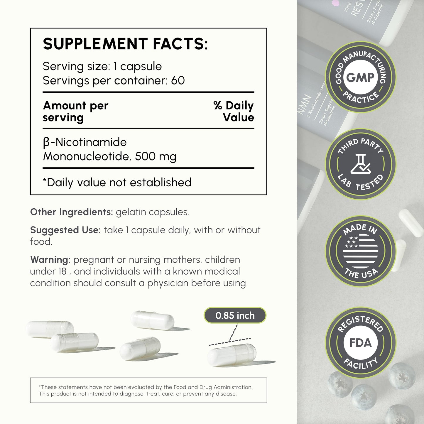 partiQlar NMN Supplement 500mg - High Purity Nicotinamide Mononucleotide - NAD+ Booster for Anti-Aging, Cellular Energy & Longevity - 60 Veggie Capsules partiQlar buy supplements Au