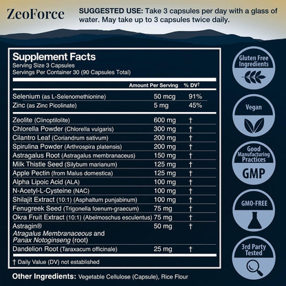 Zeolite + Liver Ultra Cleanse | Heavy Metal & Microplastic Detox Binder Support for Adults | Milk Thistle NAC Chlorella Cilantro Spirulina Shilajit Astragalus | Promotes Energy, Gut Health (90 Count)