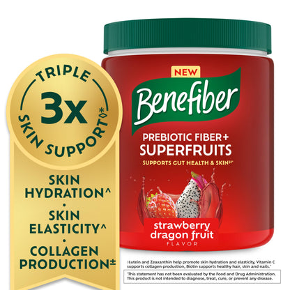 Benefiber Prebiotic Friendly Fiber + Superfruits Dietary Supplement, Strawberry Dragon Fruit Flavor, 8.8 oz (250g)