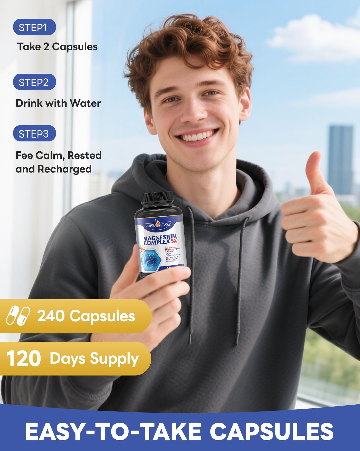 820mg Magnesium Complex 240 Veggie Capsules,for Women & Men with Magnesium Glycinate,Citrate, Malate,Taurate & L-Threonate for Sleep, Mood, Muscle Relaxation & Nerve Function Vegan Friendly, Non-GMO - dailyvitalstore