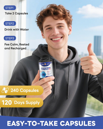 820mg Magnesium Complex 240 Veggie Capsules,for Women & Men with Magnesium Glycinate,Citrate, Malate,Taurate & L-Threonate for Sleep, Mood, Muscle Relaxation & Nerve Function Vegan Friendly, Non-GMO - dailyvitalstore
