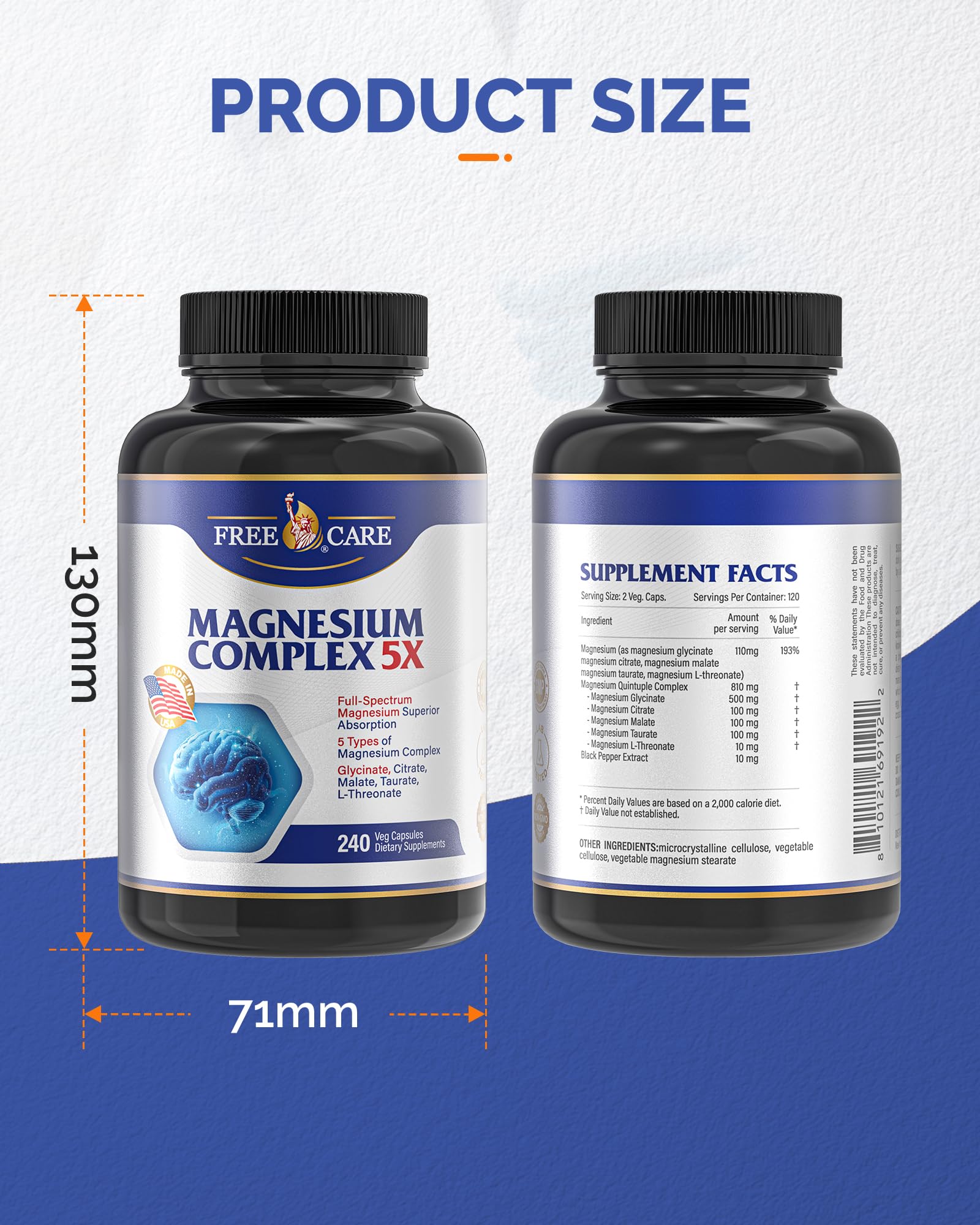 820mg Magnesium Complex 240 Veggie Capsules,for Women & Men with Magnesium Glycinate,Citrate, Malate,Taurate & L-Threonate for Sleep, Mood, Muscle Relaxation & Nerve Function Vegan Friendly, Non-GMO - dailyvitalstore
