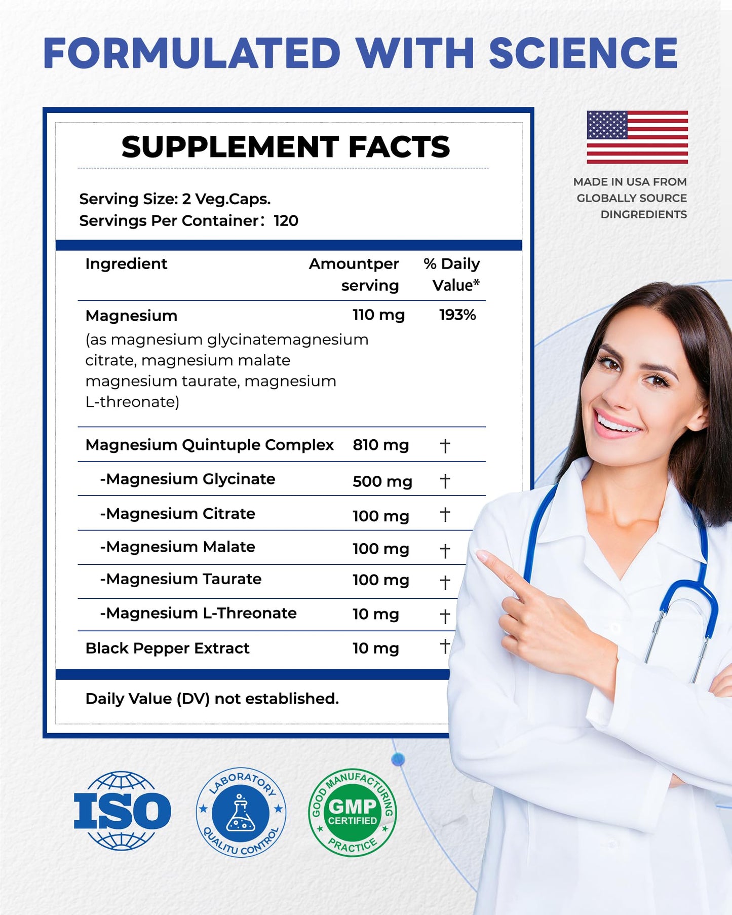 820mg Magnesium Complex 240 Veggie Capsules,for Women & Men with Magnesium Glycinate,Citrate, Malate,Taurate & L-Threonate for Sleep, Mood, Muscle Relaxation & Nerve Function Vegan Friendly, Non-GMO - dailyvitalstore