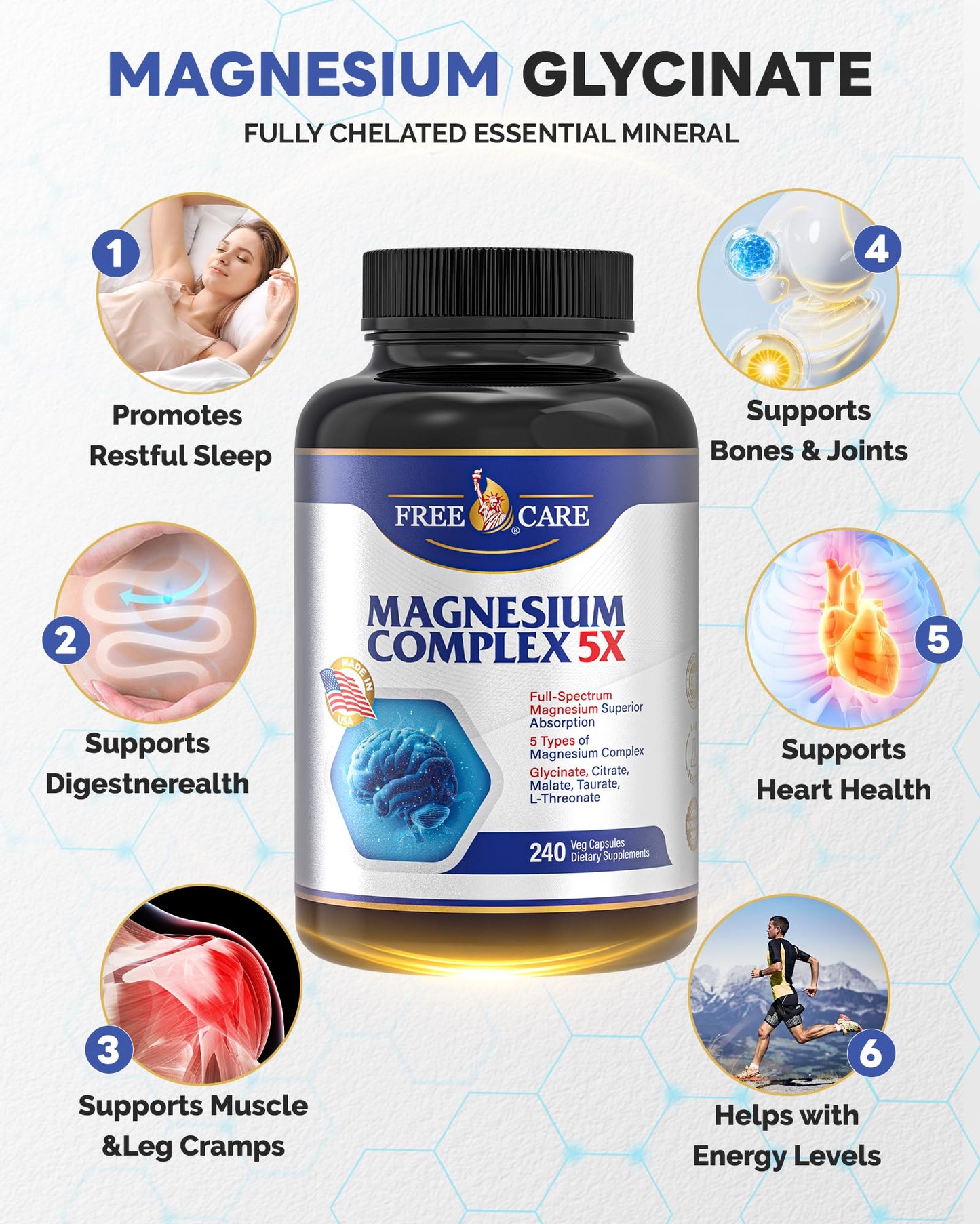 820mg Magnesium Complex 240 Veggie Capsules,for Women & Men with Magnesium Glycinate,Citrate, Malate,Taurate & L-Threonate for Sleep, Mood, Muscle Relaxation & Nerve Function Vegan Friendly, Non-GMO - dailyvitalstore