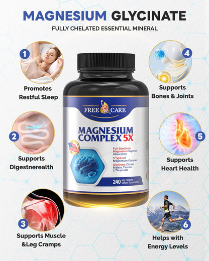 820mg Magnesium Complex 240 Veggie Capsules,for Women & Men with Magnesium Glycinate,Citrate, Malate,Taurate & L-Threonate for Sleep, Mood, Muscle Relaxation & Nerve Function Vegan Friendly, Non-GMO - dailyvitalstore