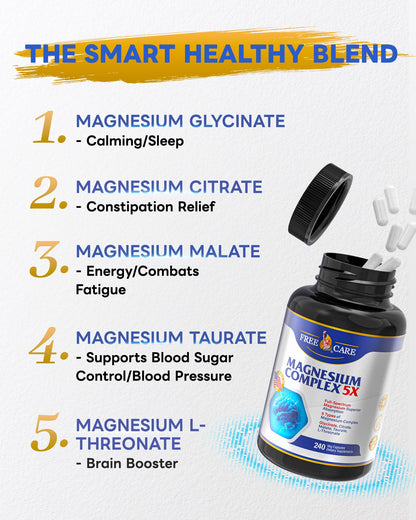 820mg Magnesium Complex 240 Veggie Capsules,for Women & Men with Magnesium Glycinate,Citrate, Malate,Taurate & L-Threonate for Sleep, Mood, Muscle Relaxation & Nerve Function Vegan Friendly, Non-GMO - dailyvitalstore