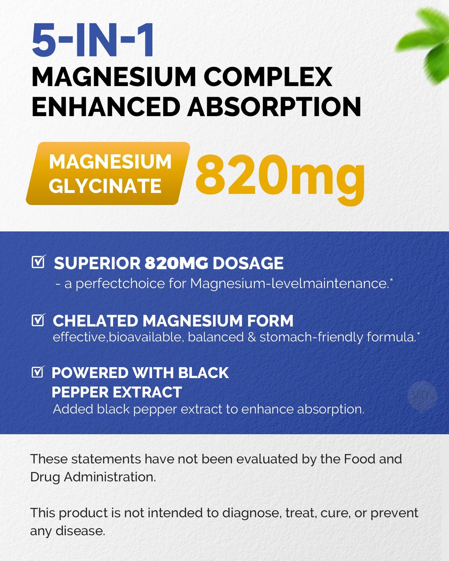 820mg Magnesium Complex 240 Veggie Capsules,for Women & Men with Magnesium Glycinate,Citrate, Malate,Taurate & L-Threonate for Sleep, Mood, Muscle Relaxation & Nerve Function Vegan Friendly, Non-GMO - dailyvitalstore