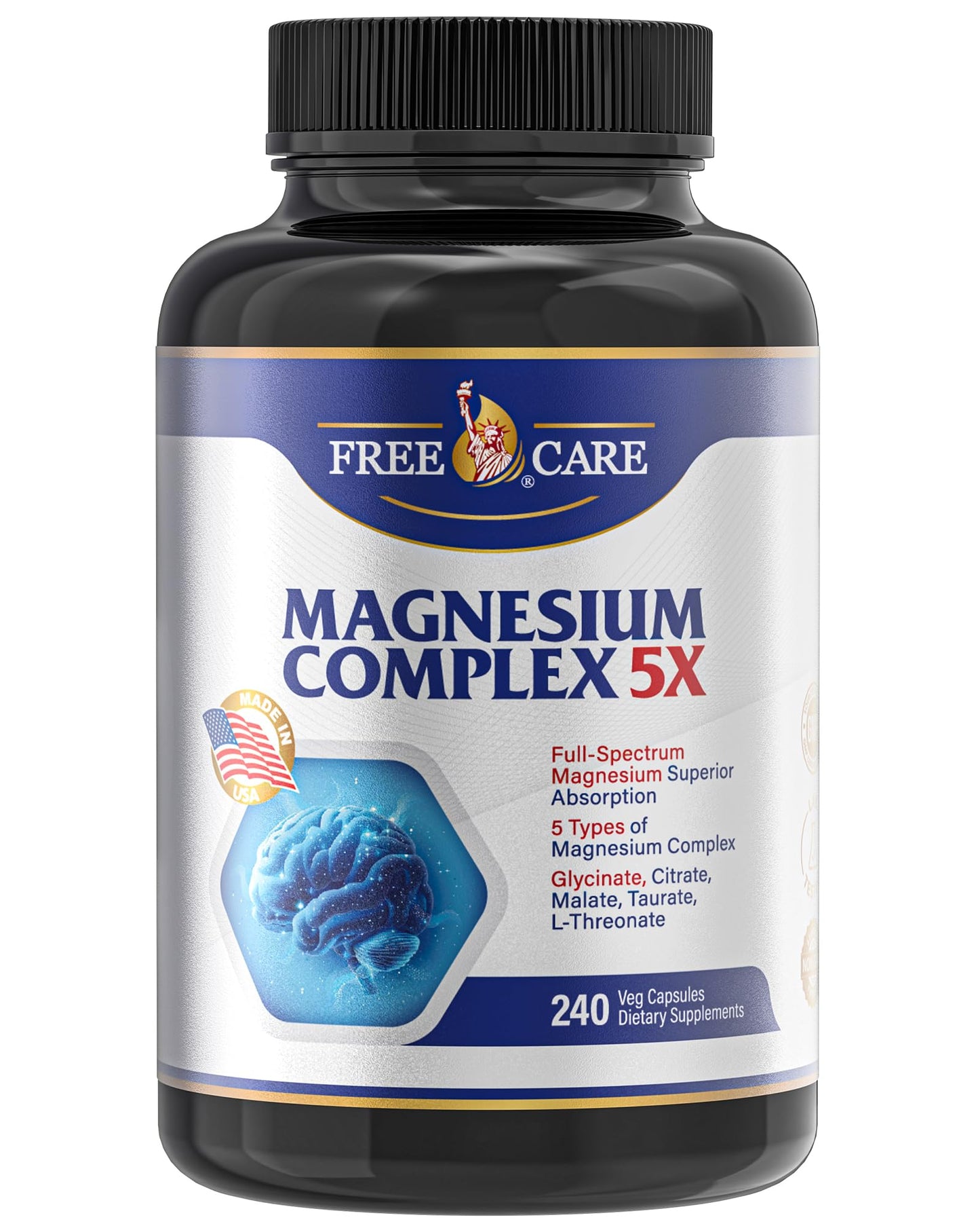 820mg Magnesium Complex 240 Veggie Capsules,for Women & Men with Magnesium Glycinate,Citrate, Malate,Taurate & L-Threonate for Sleep, Mood, Muscle Relaxation & Nerve Function Vegan Friendly, Non-GMO - dailyvitalstore