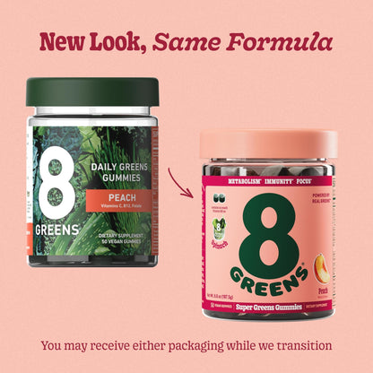 8Greens Supergreens Gummies | Super Greens Powder Superfood Gummy for Metabolism, Immunity & Focus, Digestive Health Enzymes, Organic: Chlorella, Spirulina, Aloe Vera, Peach Flavor, 200 Count - dailyvitalstore