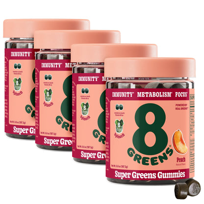 8Greens Supergreens Gummies | Super Greens Powder Superfood Gummy for Metabolism, Immunity & Focus, Digestive Health Enzymes, Organic: Chlorella, Spirulina, Aloe Vera, Peach Flavor, 200 Count - dailyvitalstore