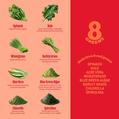 8Greens Supergreens Tablets | Super Greens Powder Superfood Tablet, Metabolism Immunity & Focus, Daily Greens Effervescent Tablets, Organic: Aloe Vera, Spirulina, Chlorella, Blood Orange, 30 Servings - dailyvitalstore