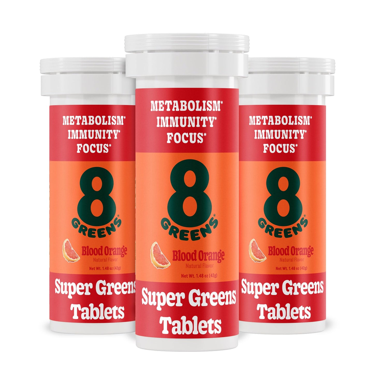 8Greens Supergreens Tablets | Super Greens Powder Superfood Tablet, Metabolism Immunity & Focus, Daily Greens Effervescent Tablets, Organic: Aloe Vera, Spirulina, Chlorella, Blood Orange, 30 Servings - dailyvitalstore