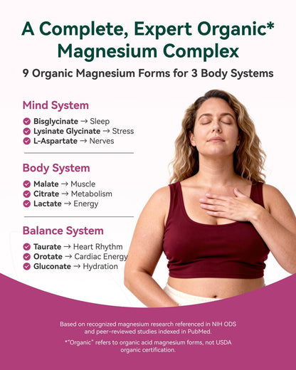 9-in-1 Magnesium Complex, 300mg Magnesium from 9 Organic Forms, Glycinate, Citrate, Malate, High Absorption for Sleep & Relaxation, Energy & Muscle Support, 90 Capsules - dailyvitalstore