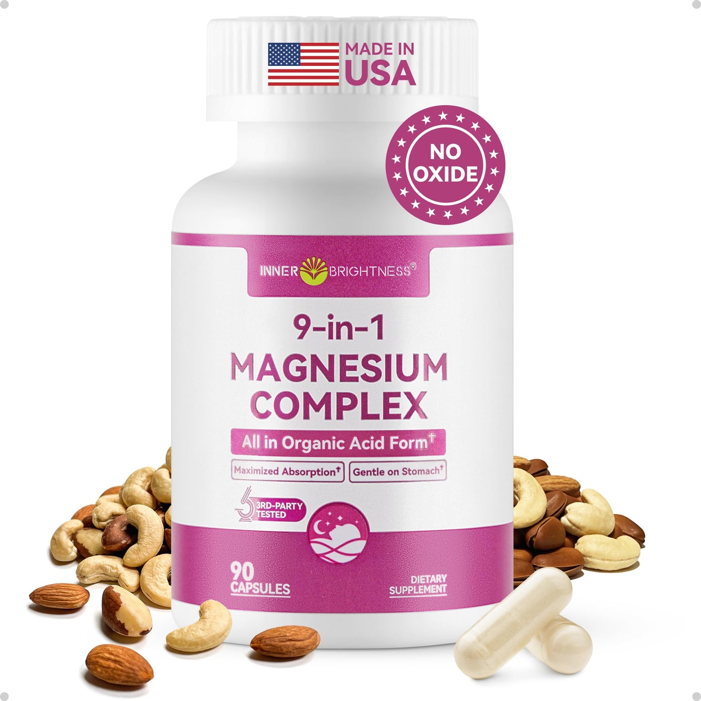 9-in-1 Magnesium Complex, 300mg Magnesium from 9 Organic Forms, Glycinate, Citrate, Malate, High Absorption for Sleep & Relaxation, Energy & Muscle Support, 90 Capsules - dailyvitalstore
