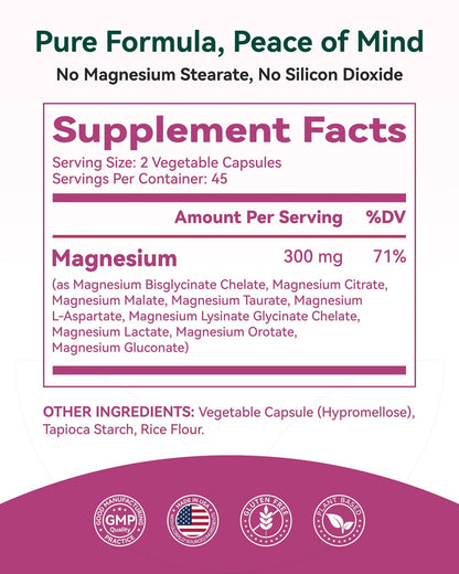 9-in-1 Magnesium Complex, 300mg Magnesium from 9 Organic Forms, Glycinate, Citrate, Malate, High Absorption for Sleep & Relaxation, Energy & Muscle Support, 90 Capsules - dailyvitalstore