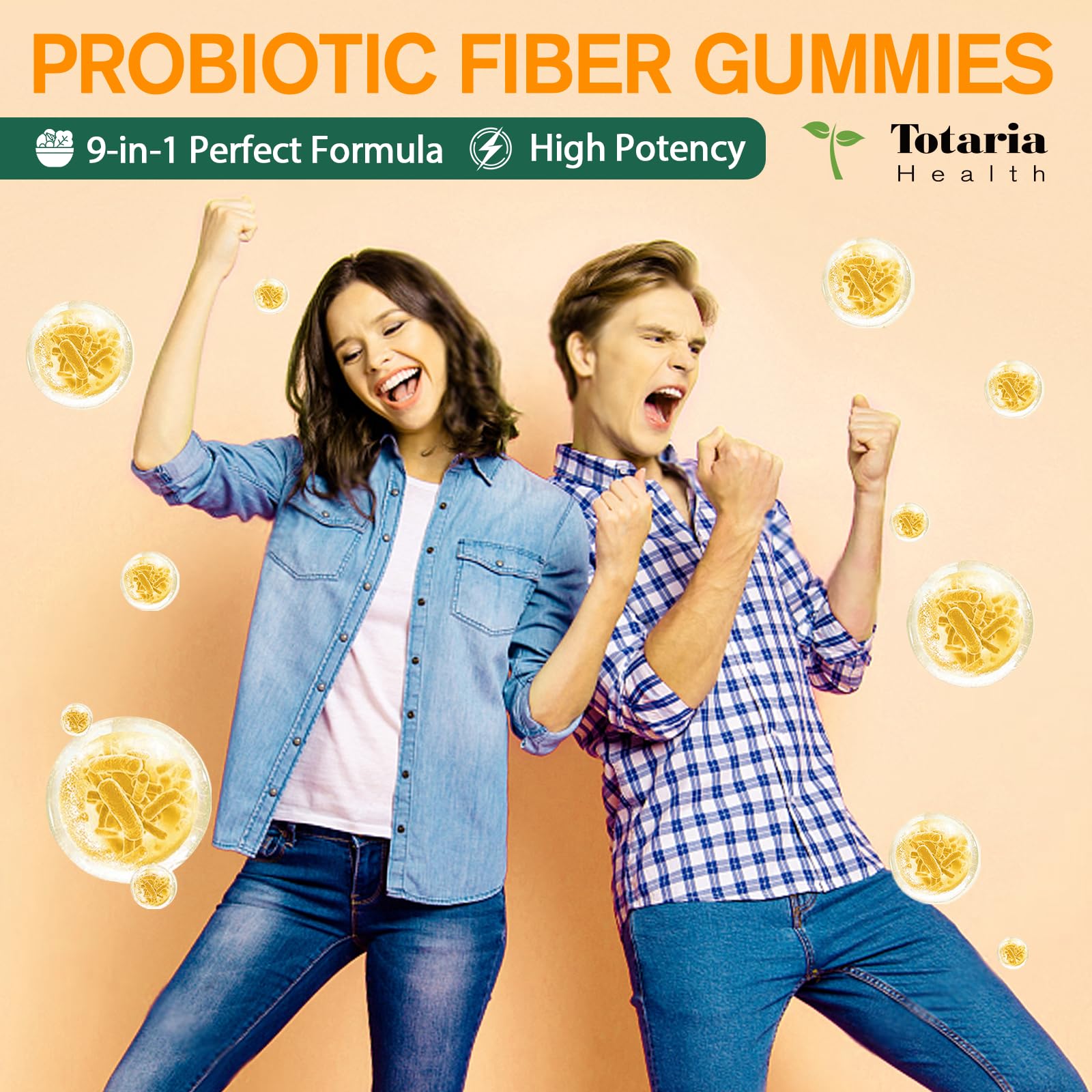 9-in-1 Probiotic Prebiotic Fiber Gummies for Adults & Teens, Fiber Supplement Pro with 5 Billion CFU Bacillus Coagulans, Psyllium Husk, FOS, Inulin, ACV for Digestion - dailyvitalstore