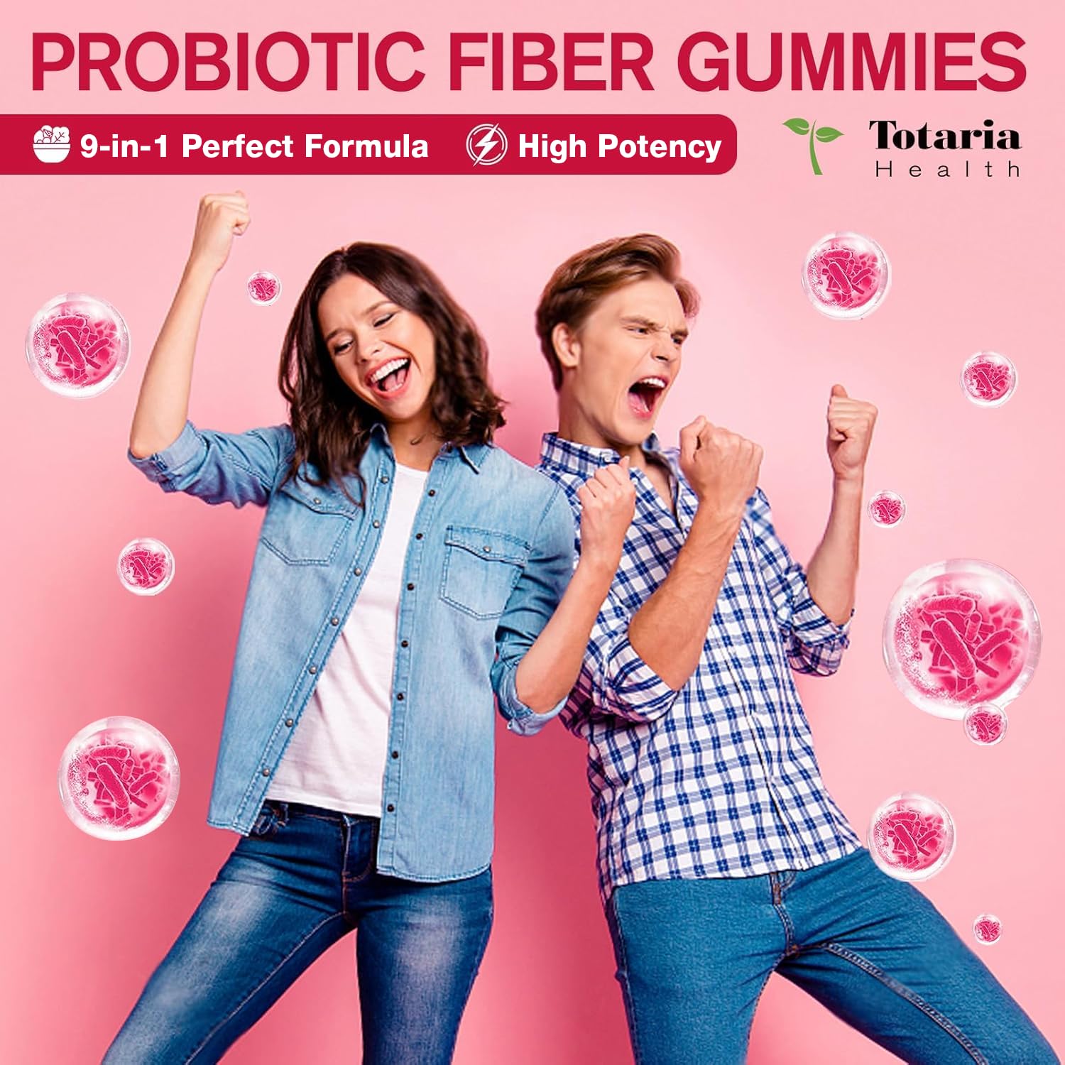 9-in-1 Probiotic Prebiotic Fiber Gummies for Adults & Teens, Sugar-free Fiber Supplement with Psyllium Husk, FOS, Inulin, ACV & 5 Billion CFU Bacillus Coagulans - dailyvitalstore