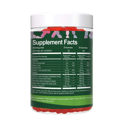 9-in-1 Probiotic Prebiotic Fiber Gummies for Adults & Teens, Sugar-free Fiber Supplement with Psyllium Husk, FOS, Inulin, ACV & 5 Billion CFU Bacillus Coagulans - dailyvitalstore