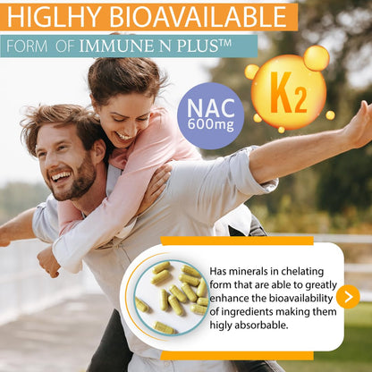 (90 Capsules), NAC 600mg, Quercetin 1,000mg, Vitamin C 500mg, Zinc 50mg, Vitamin D3 5,000iu, Selenium, Copper, Acerola, Ginger, Rutin, Citrus Bioflavonoids, Rose Hips, Echinacea, Immune N Plus 15 in 1 - dailyvitalstore