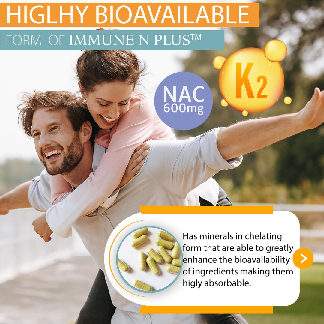 (90 Capsules), NAC 600mg, Quercetin 1,000mg, Vitamin C 500mg, Zinc 50mg, Vitamin D3 5,000iu, Selenium, Copper, Acerola, Ginger, Rutin, Citrus Bioflavonoids, Rose Hips, Echinacea, Immune N Plus 15 in 1 - dailyvitalstore