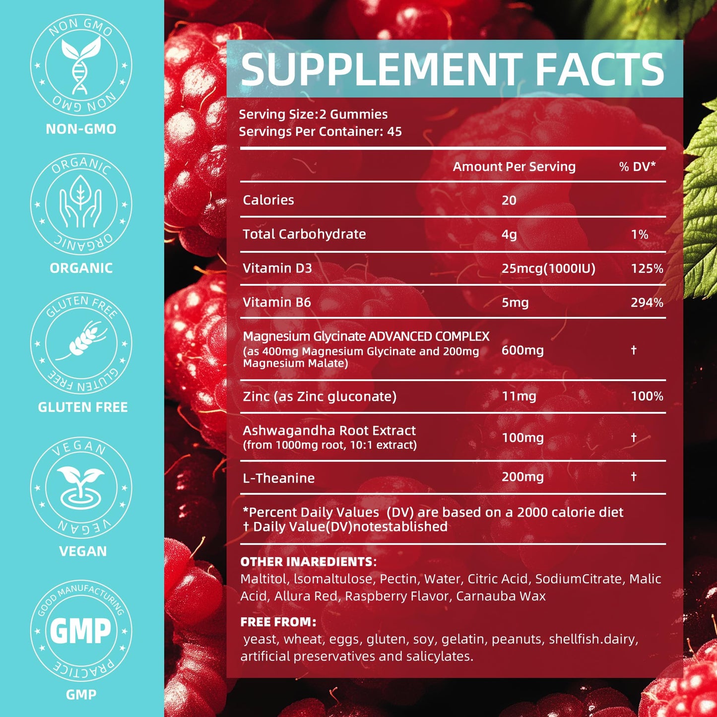 90 Count Magnesium Glycinate Gummies 400 mg - Sugar Free Magnesium Supplement for Adults with Glycinate & Malate, L-Theanine, Ashwagandha, Zinc, Vitamin B6 & D3, Supports Relaxation & Sleep - dailyvitalstore