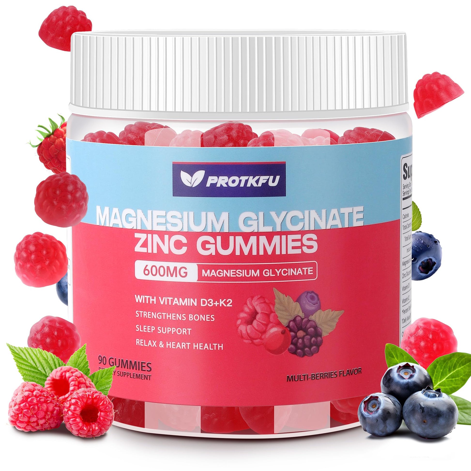 90 CT Magnesium Glycinate Gummies 600mg, Sugar Free Magnesium Gummies w/Zinc & Vitamin D3 & K2 - Magnesium Supplements for Sleep, Supports Bone Health, Nerve & Immune Function - dailyvitalstore