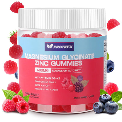 90 CT Magnesium Glycinate Gummies 600mg, Sugar Free Magnesium Gummies w/Zinc & Vitamin D3 & K2 - Magnesium Supplements for Sleep, Supports Bone Health, Nerve & Immune Function - dailyvitalstore