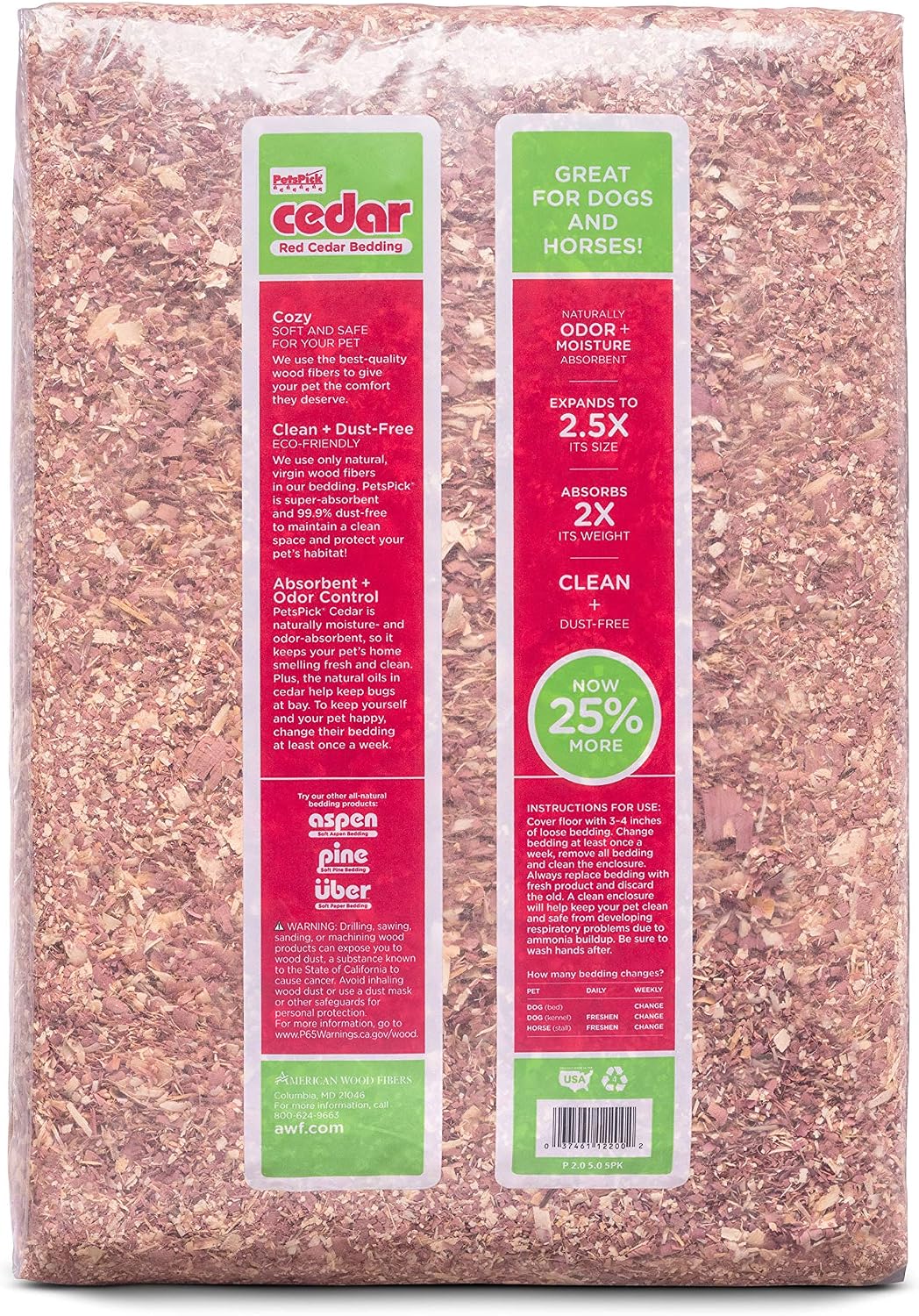 PETSPICK Red Cedar Pet Bedding for Dogs, Horses, Stalls and Kennels, 24 L | Red cedar bedding provides a natural layer for dogs, horses, stalls, kennels and animal areas; 24 L package.