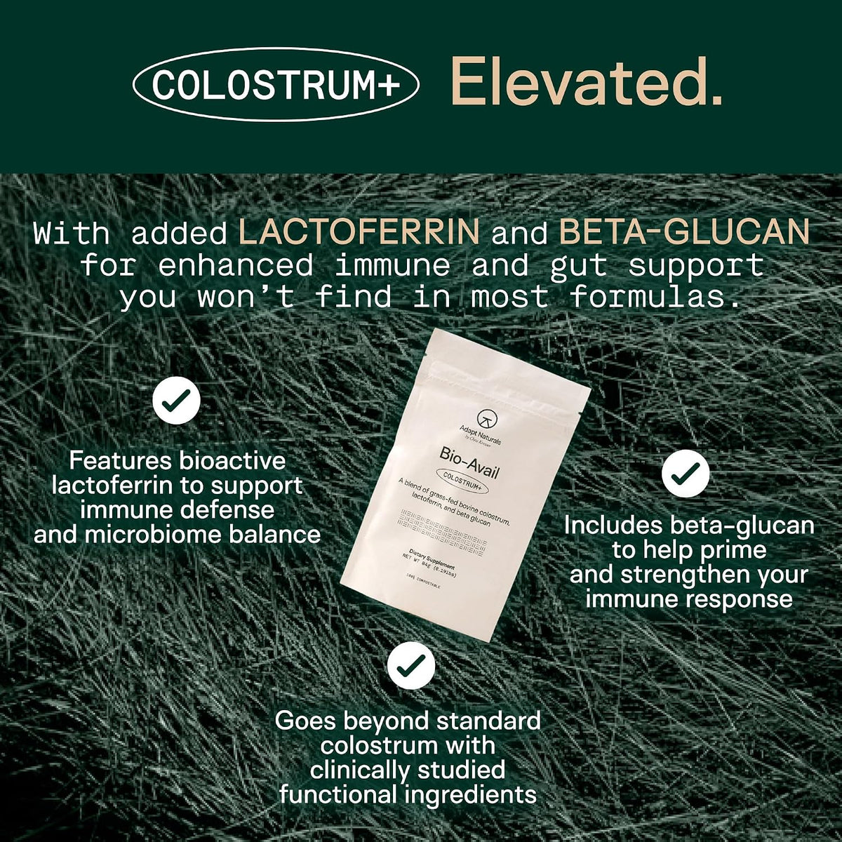 Adapt Naturals Colostrum Supplement (2500mg) with Lactoferrin & Beta-Glucan | Bio-Avail Grass Fed Bovine Colostrum Powder for Gut Health, Immune Support & Vitality, Non-GMO, Unflavored - 30 Day Supply
