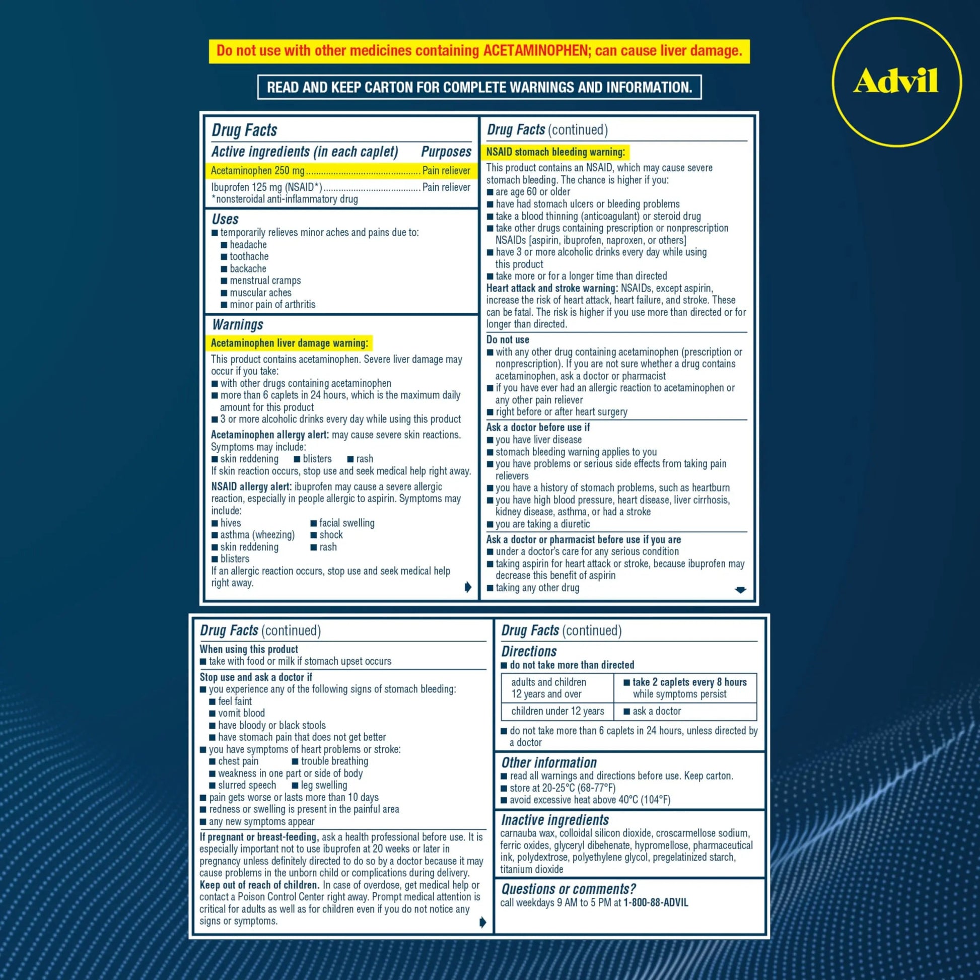 Advil Dual Action With Acetaminophen And Ibuprofen (2 Dose Equivalent) For 8 Hour Pain Relief, Coated 144 Ct Caplets And 2 Ct. Sample Of Advil PM AdvilBuy Supplements Australia